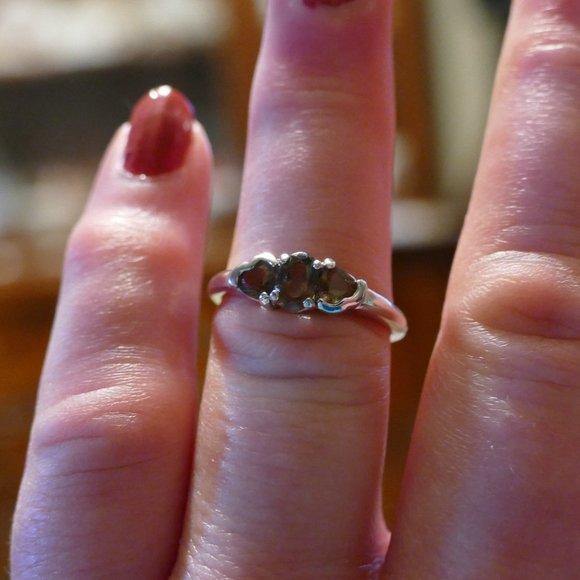 Smoky Quartz Sterling Silver-3 Stone Ring - Picture 2 of 12